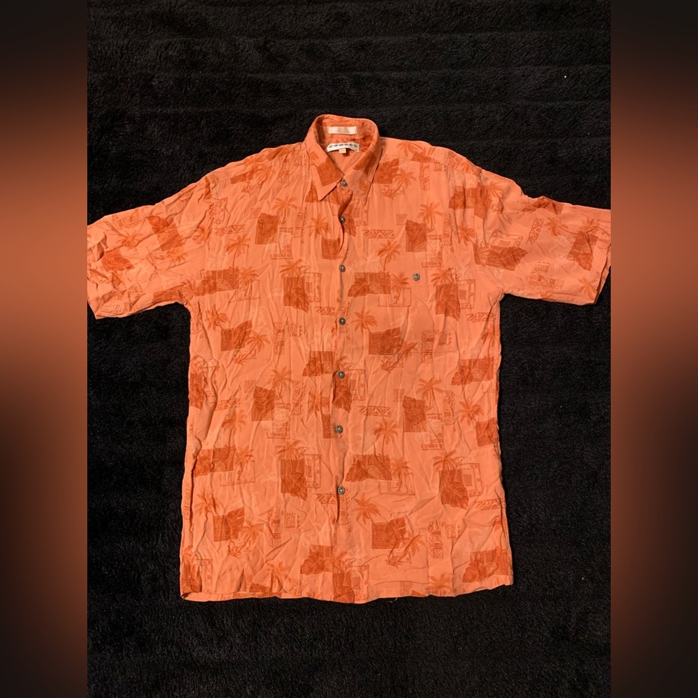 Campia Moda Men’s Orange Shirt Palm Trees/ Leaves Rayon Short-sleeve S PreOwned